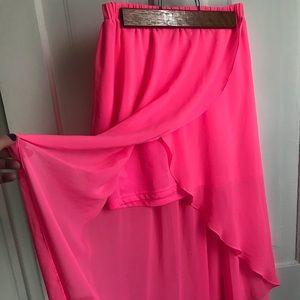 NWOT High Low mesh skirt NEON PINK